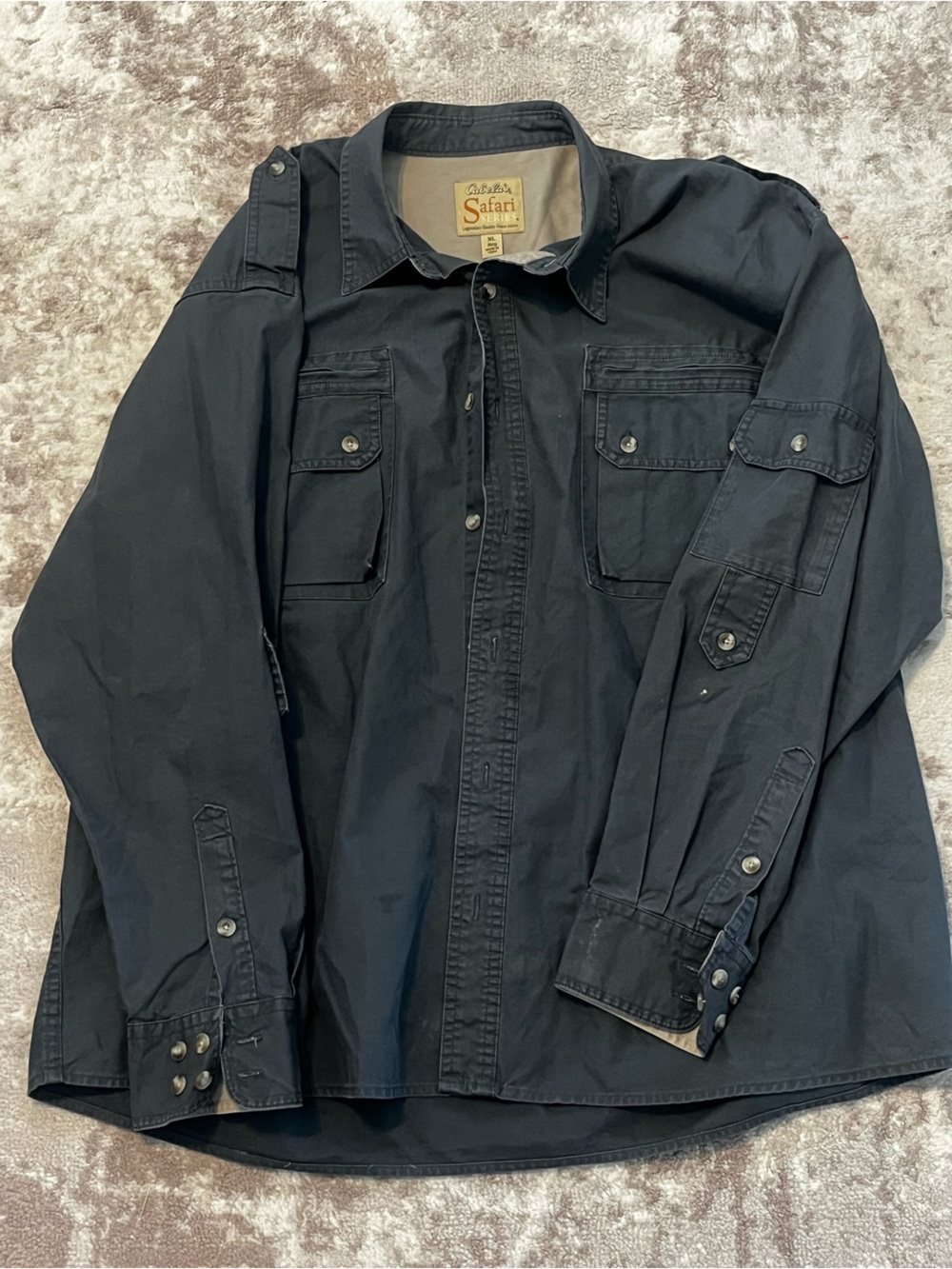 Cabelas Safari Series Mens XL Black Canvas Long Sleeve Button Up Shirt Outdoor
